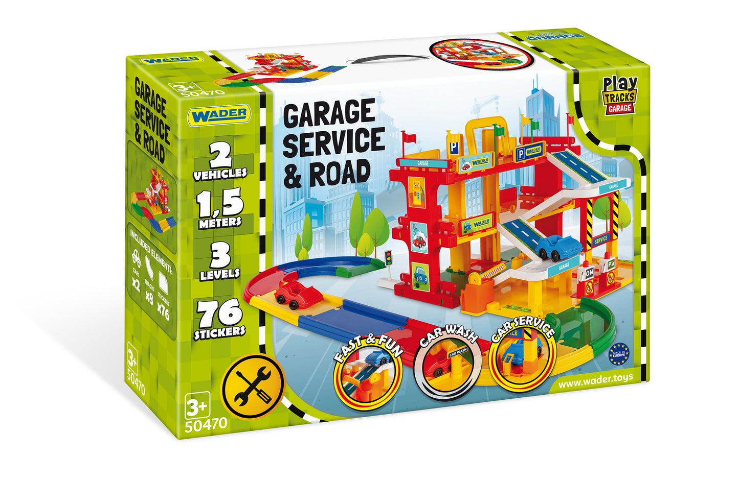 Parking Garage Playset with Elevator, Gas Station, 2 Cars