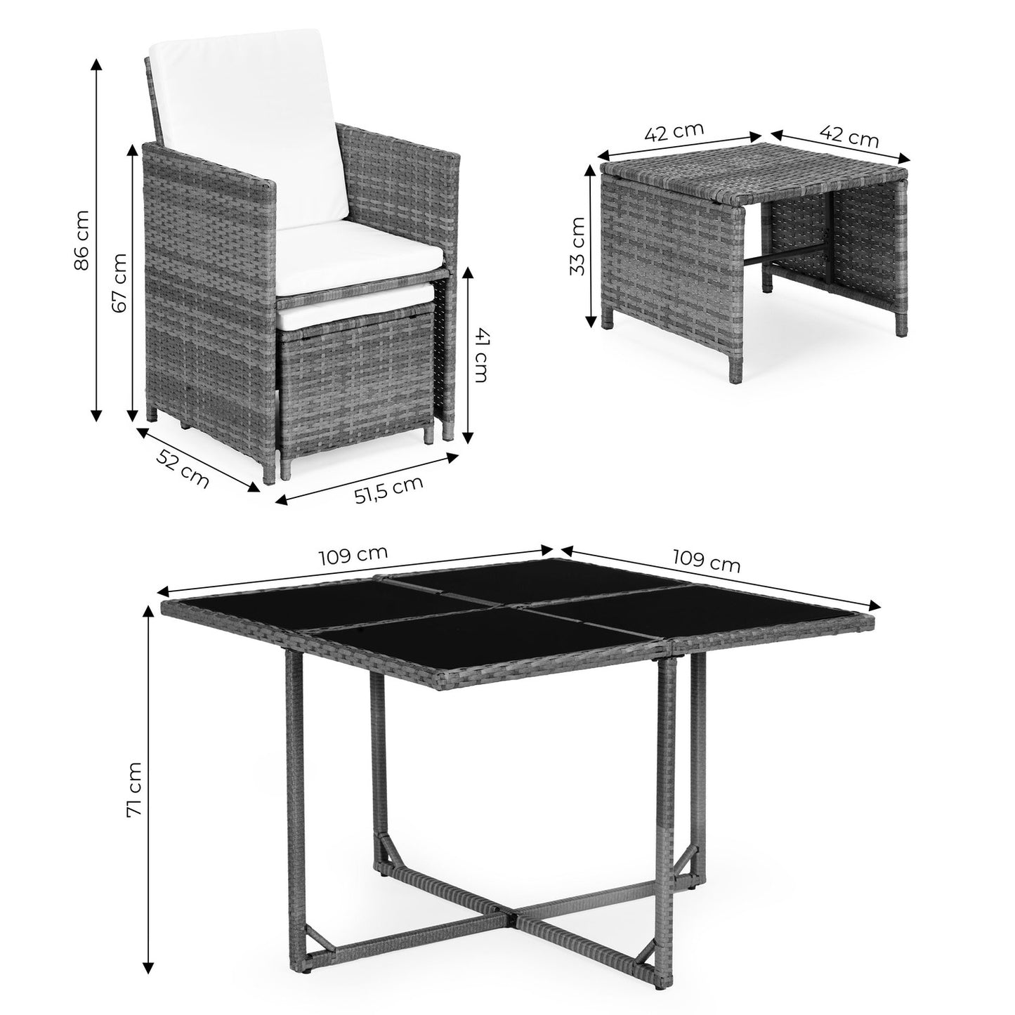 Garden Furniture Set – Rattan Finish, 4 Chairs, Table