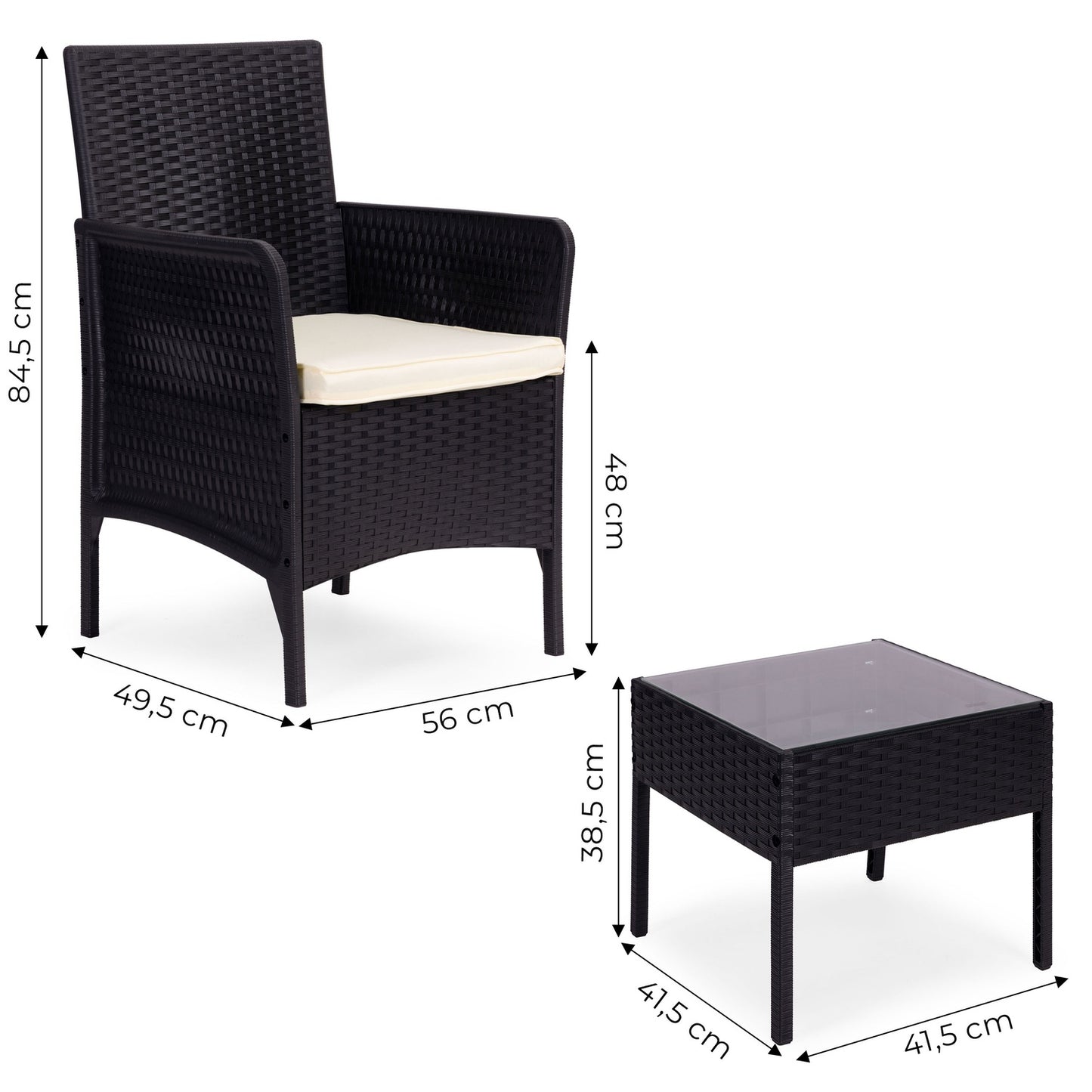 Garden Furniture Set with 2 Armchairs & Glass Table