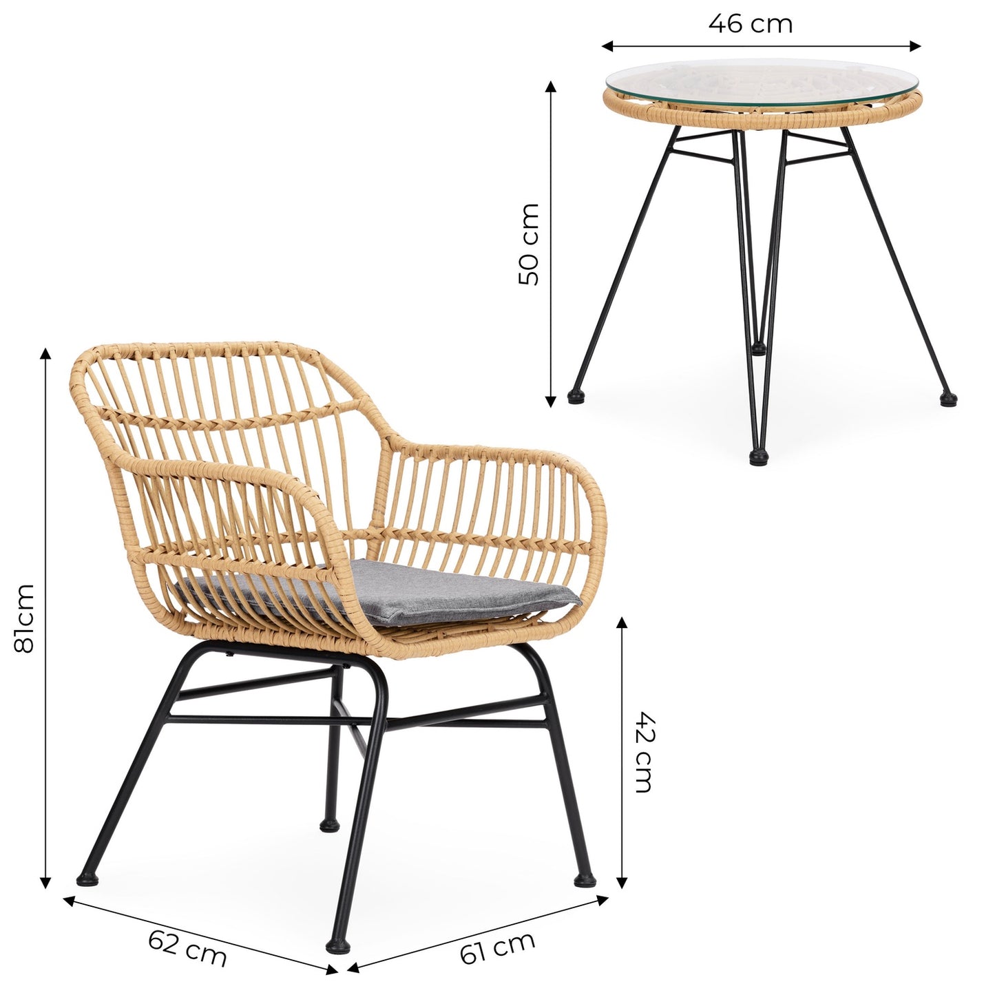 Garden Furniture Set with Rattan-Like Finish – Chairs, Table + Cushions MultiGarden