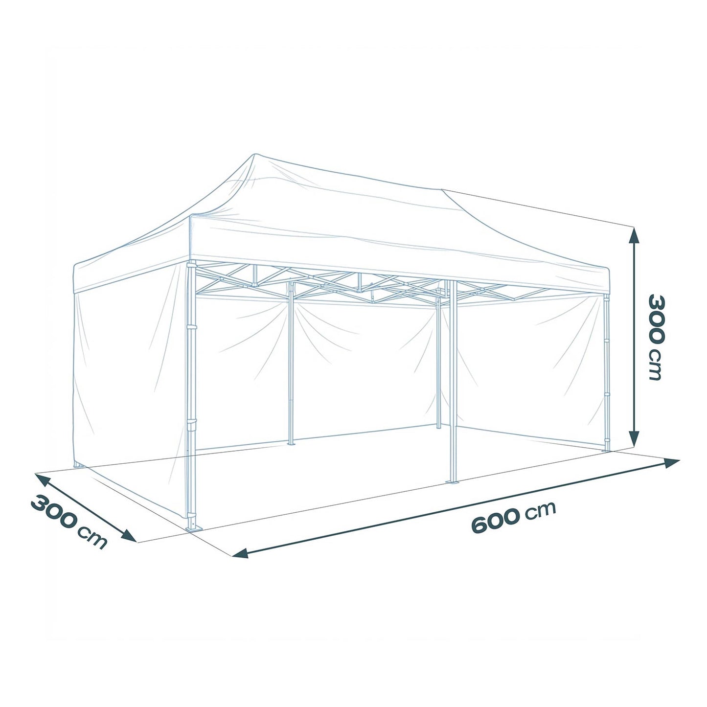 Garden Pavilion 3x6m, Black, 3 Walls, Waterproof