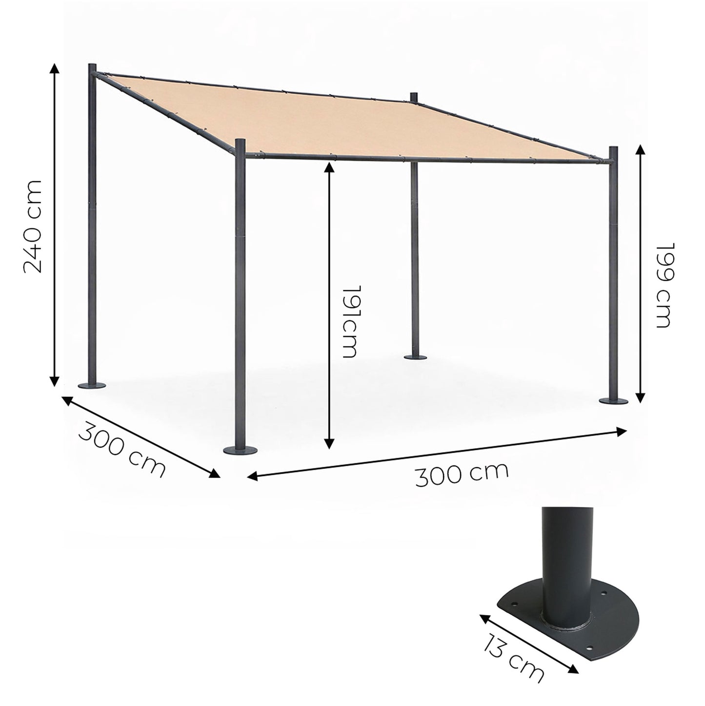 Garden Pergola 3x3m, Steel Frame, Beige Canopy