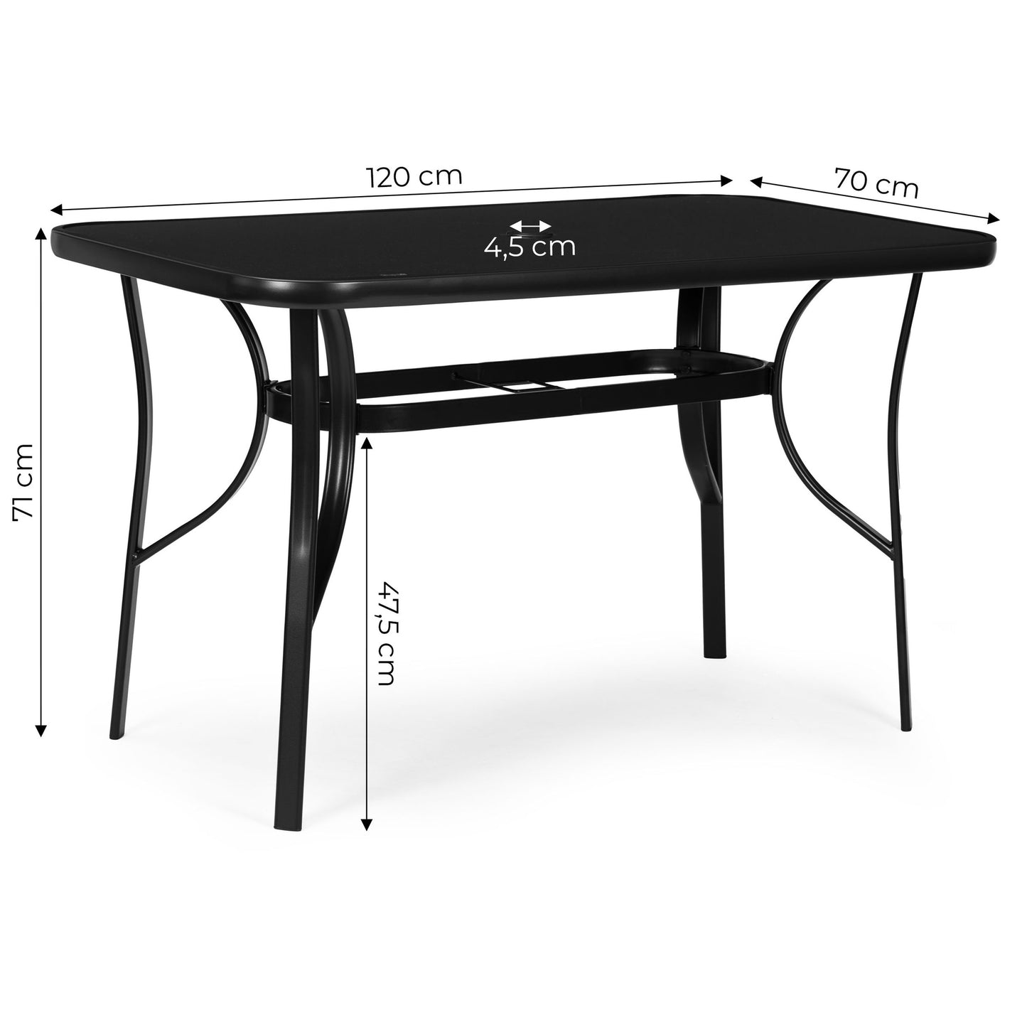 Garden Table 120x70 cm, Tempered Glass, Parasol Hole