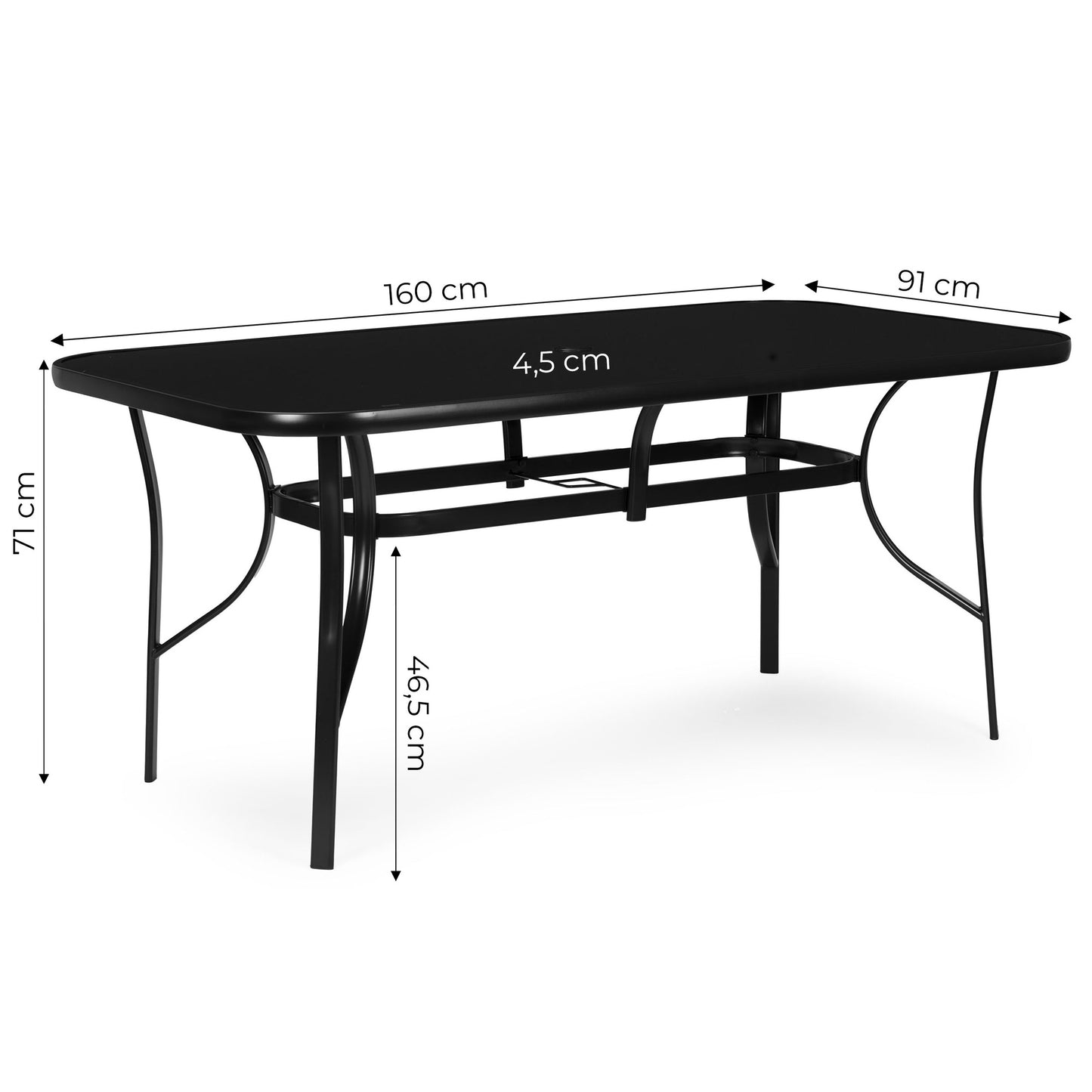 Garden Table 160x90 cm, Tempered Glass, Black