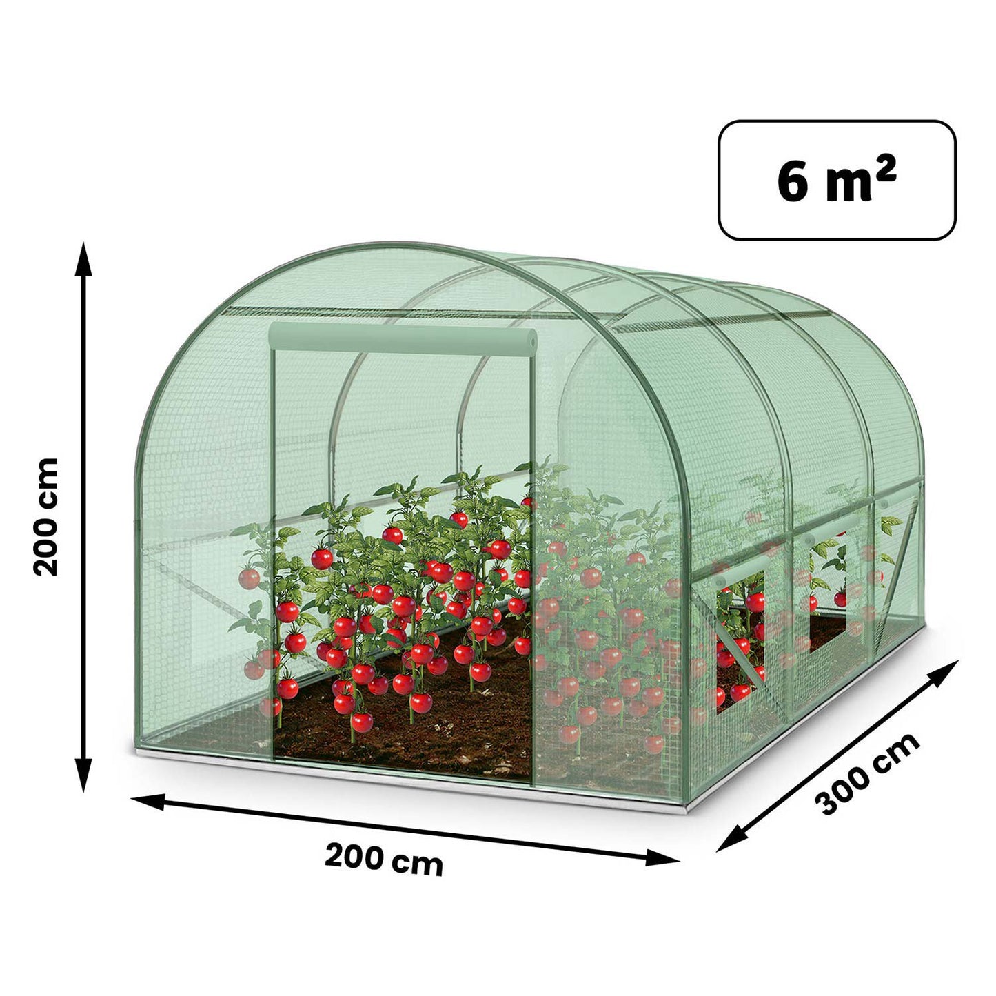 Garden Tunnel Greenhouse 3x2m, Steel Frame, 6 Windows