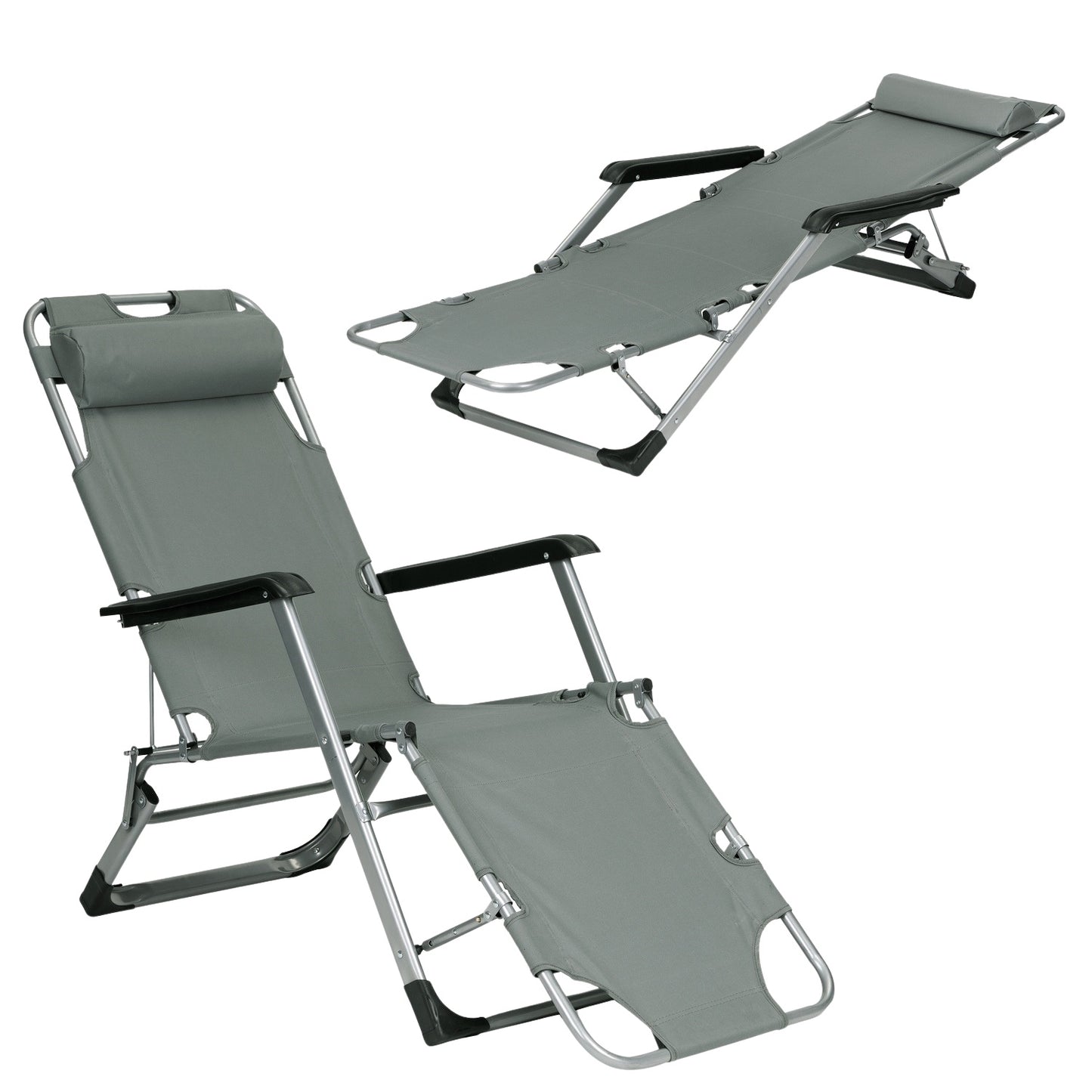 Garden beach chair lounger, foldable 2-in-1, gray, MultiGarden
