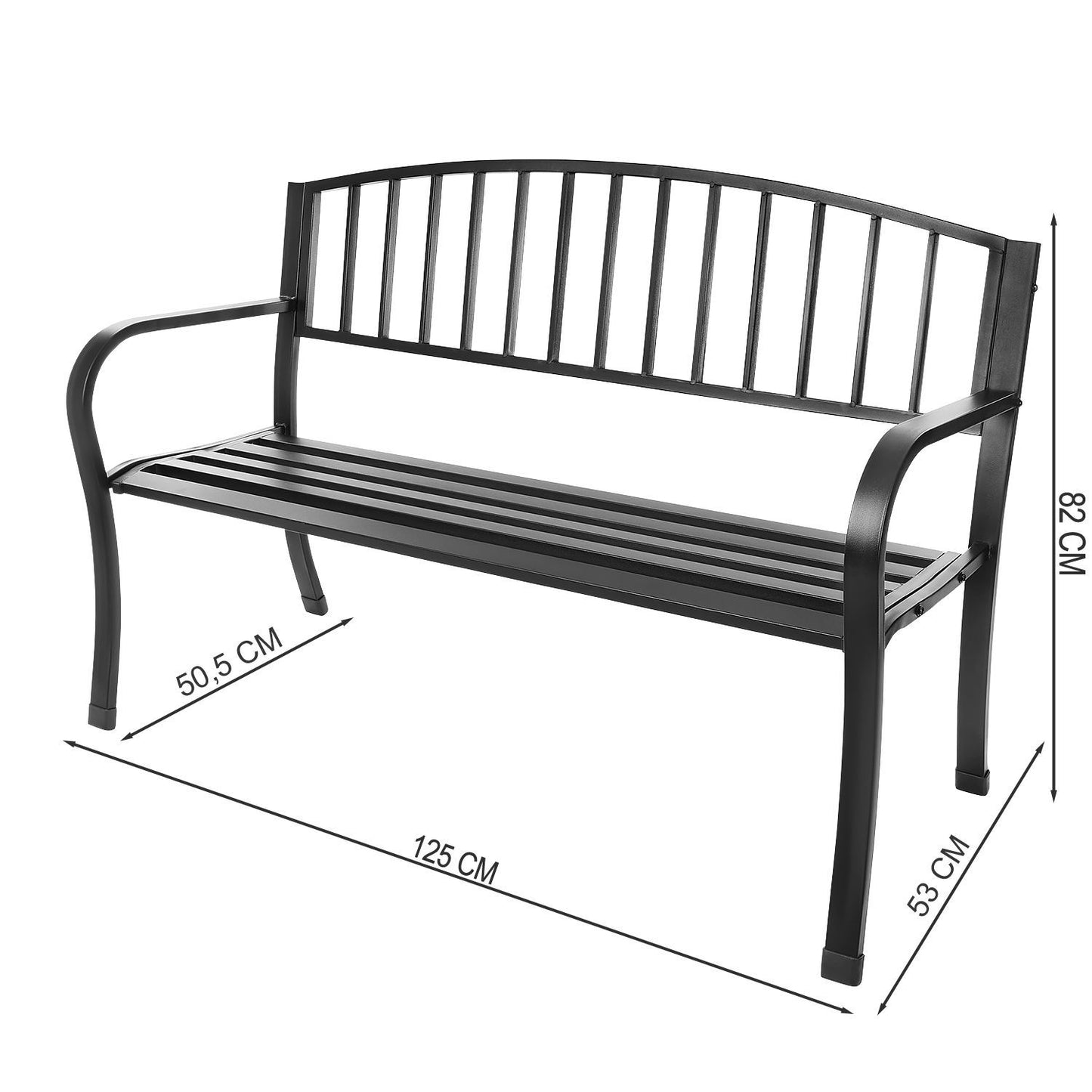 Garden bench with backrest, park bench for terrace and balcony, metal construction