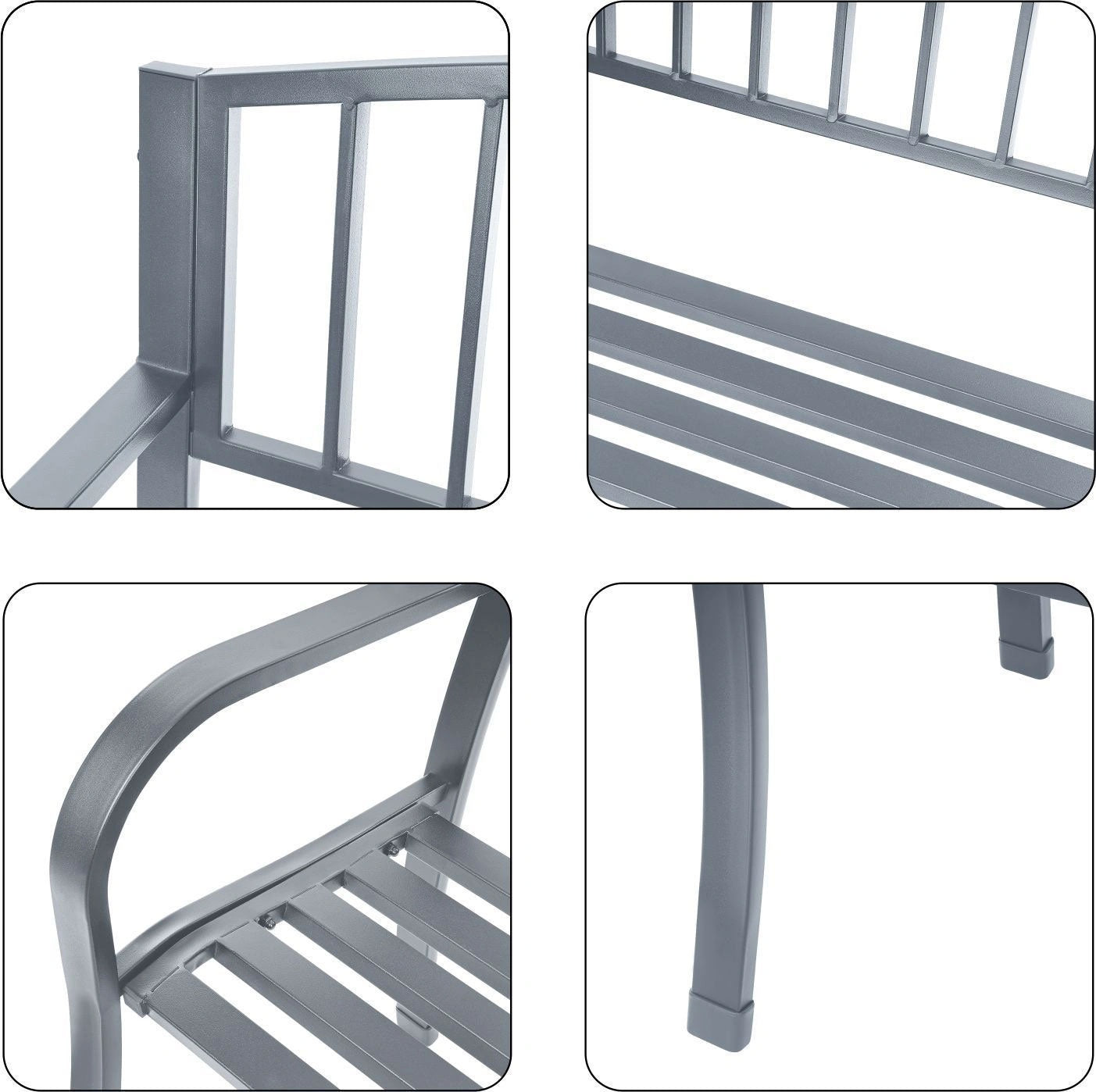 Garden bench with backrest, park bench for terrace and balcony, metal construction, graphite