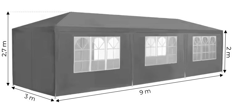 Garden commercial pavilion tent, 3x9 m, 8 walls, gray, MultiGarden