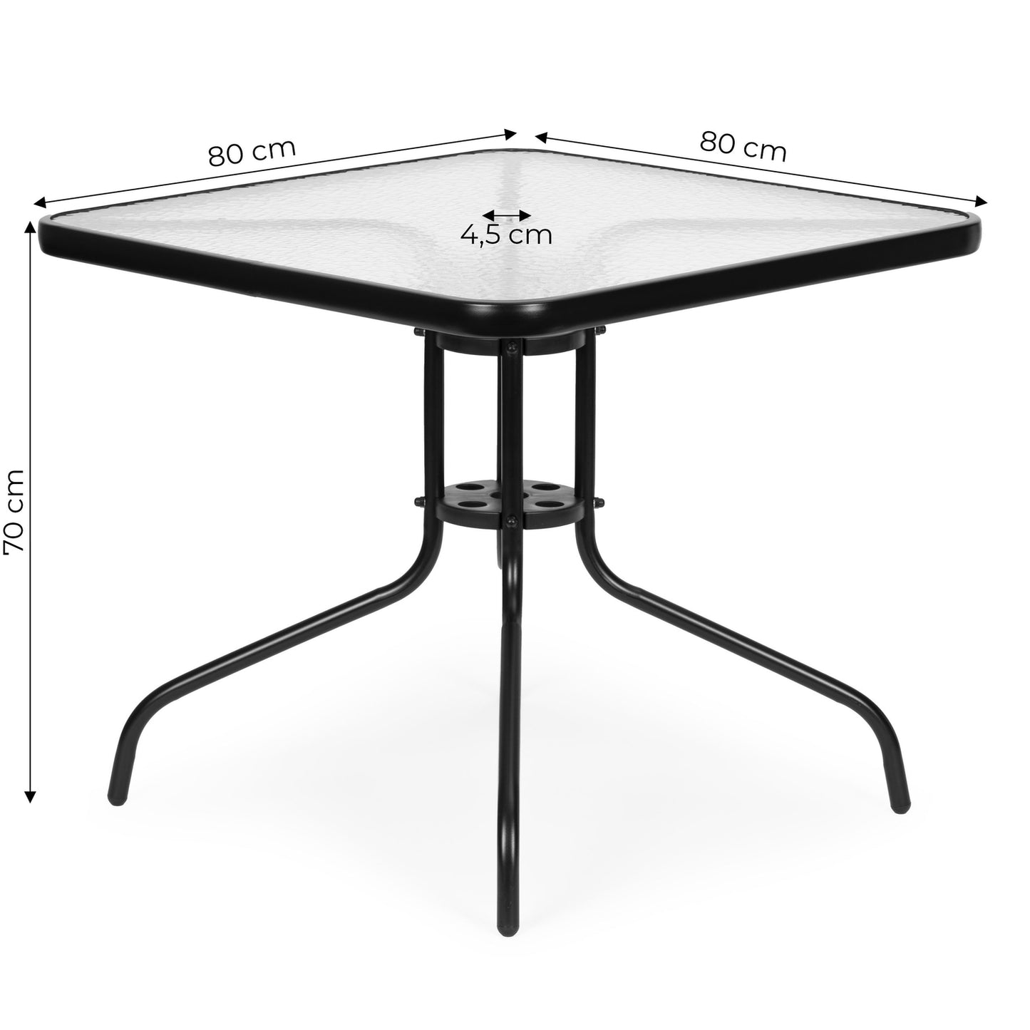 Garden table 80x80 cm, for terrace, garden, balcony, tempered glass, umbrella hole, MultiGarden