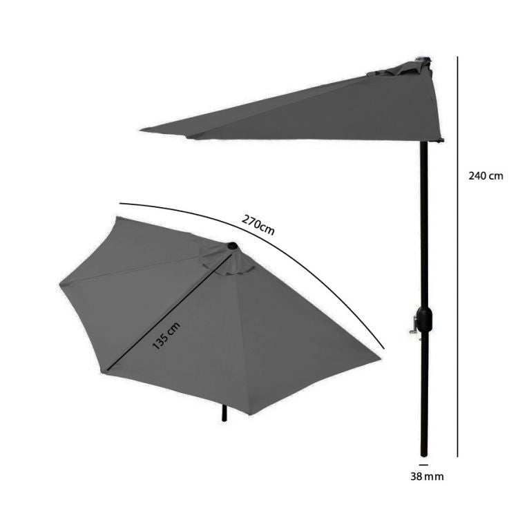 Garden umbrella semi-wall umbrella for the terrace 2.7 m gray