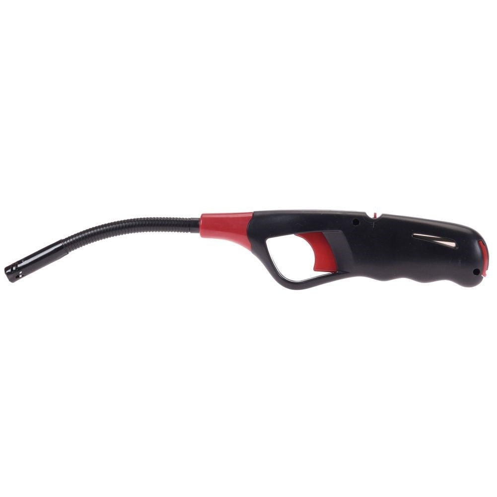 Gas burner with button lock, adjustable flame and refill