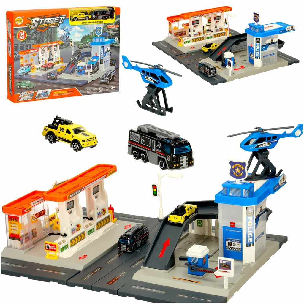 Gas station police parking lot set 54el