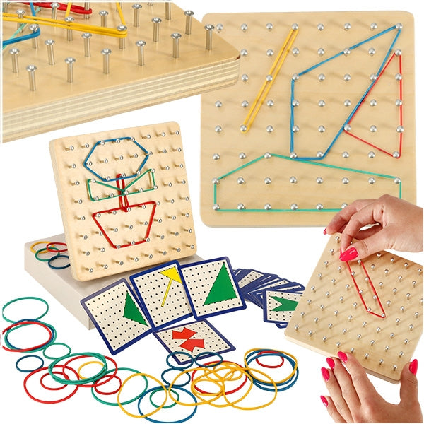 Geoboard geoplan wooden jigsaw puzzle creating shapes with rubber bands