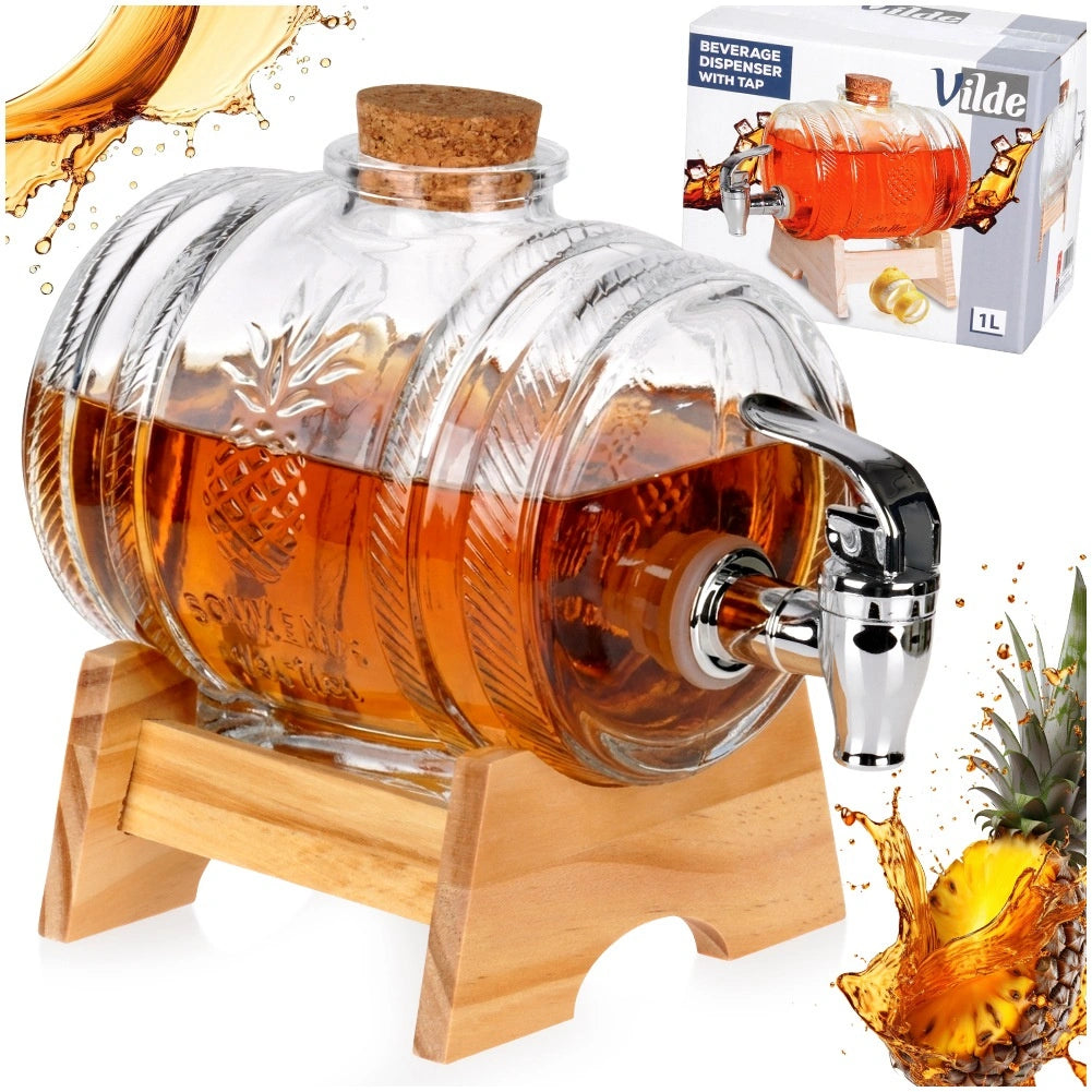 Glass Beverage Dispenser with Tap, Stand, 1L