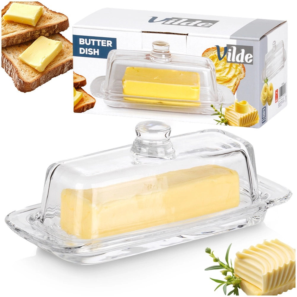 Glass Butter Dish with Lid, 20x9.5x7.5 cm