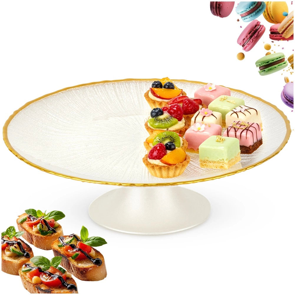 Glass Cake Stand, White Gold, 21 cm Diameter
