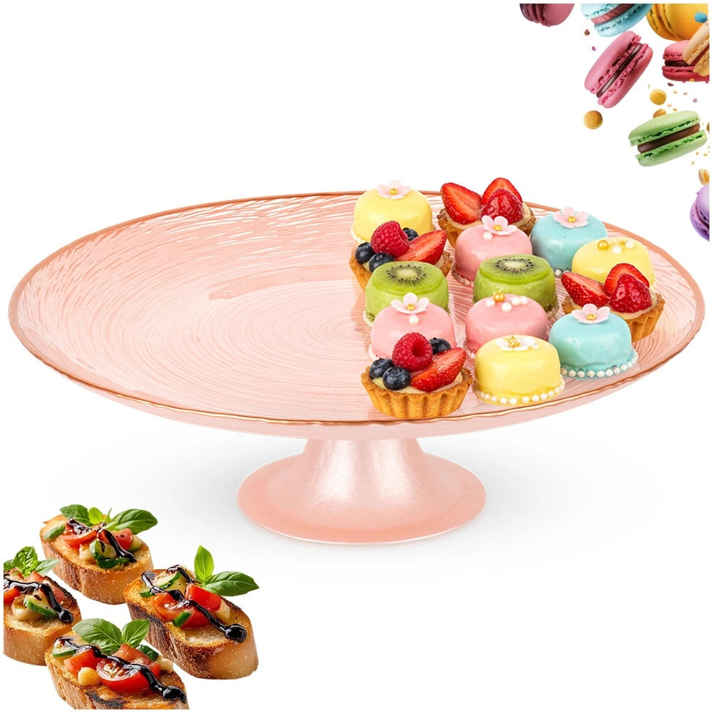 Glass Cake Stand with Pedestal, Pink, 28 cm