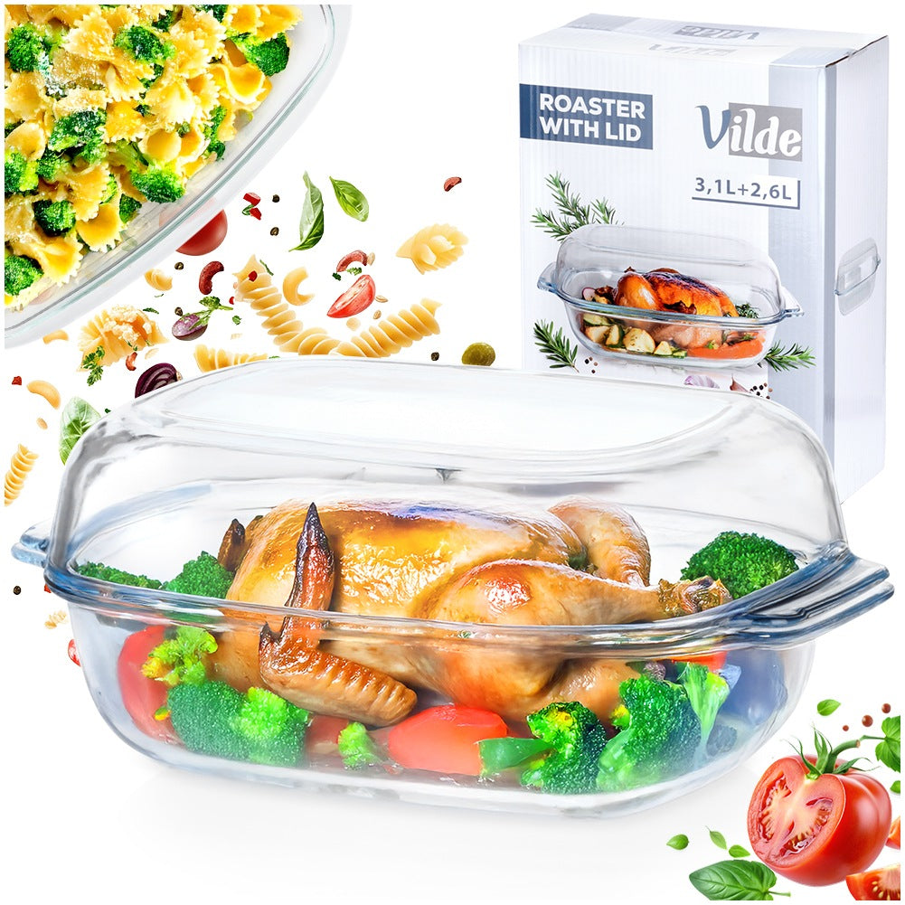 Glass Casserole Dish with Lid, 3.1L + 2.6L
