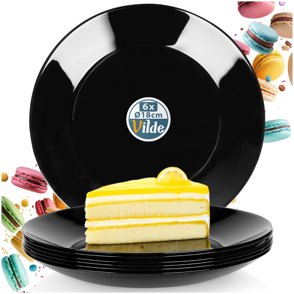 Glass Dessert Plates, Black, 18 cm, Set of 6