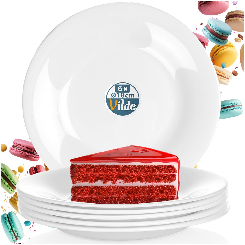 Glass Dessert Plates, White, 18 cm, Set of 6