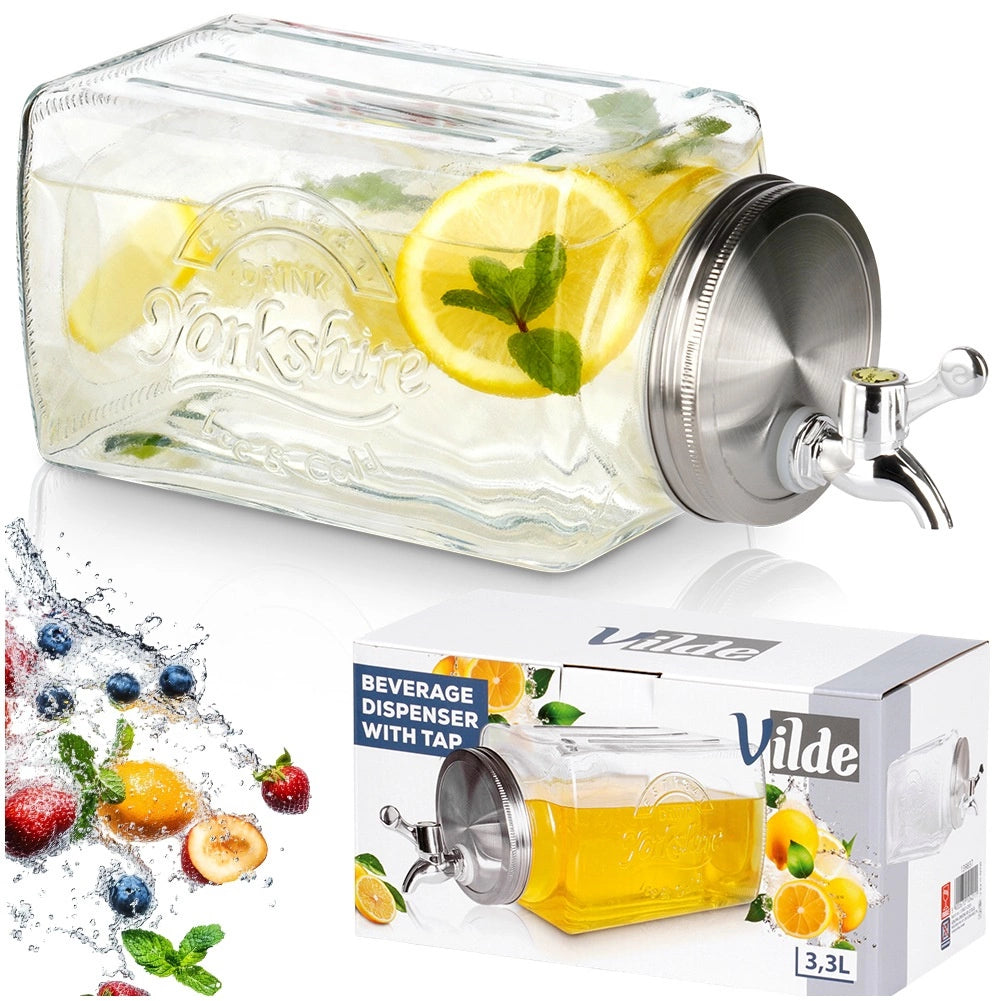 Glass Drink Dispenser with Tap, 3.3L for Fridge