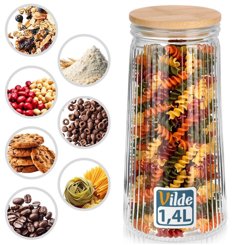 Glass Food Storage Container, Airtight Bamboo Lid, 1.4L