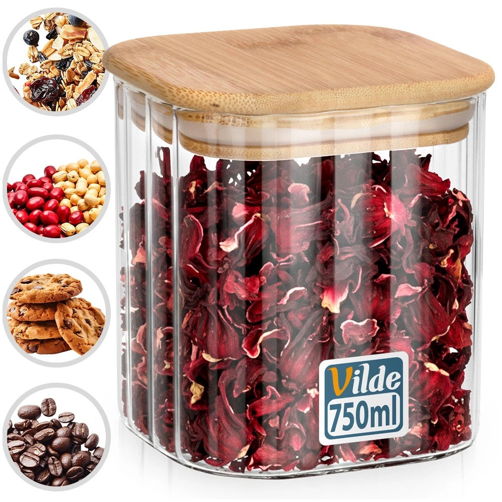 Glass Food Storage Container, Airtight with Bamboo Lid, 750 ml