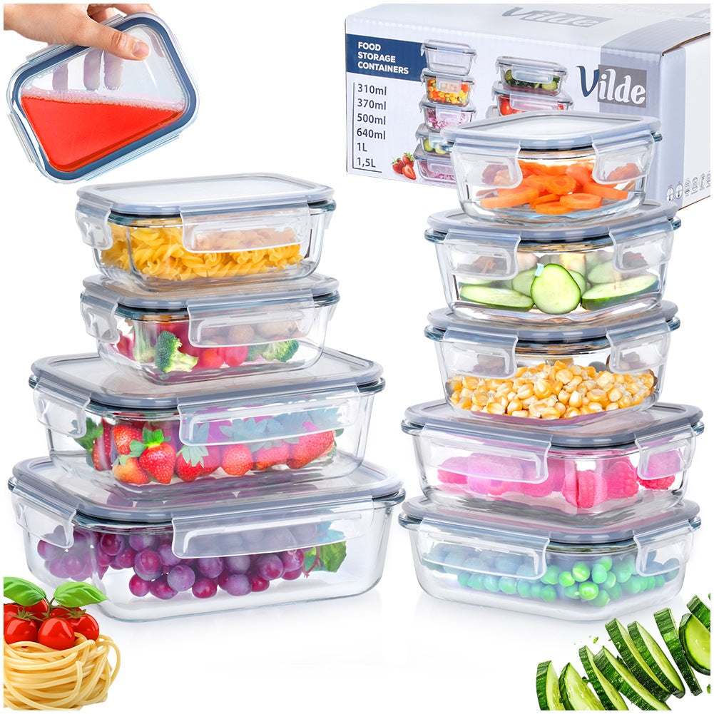 Glass Food Storage Containers with Lids, Set of 9