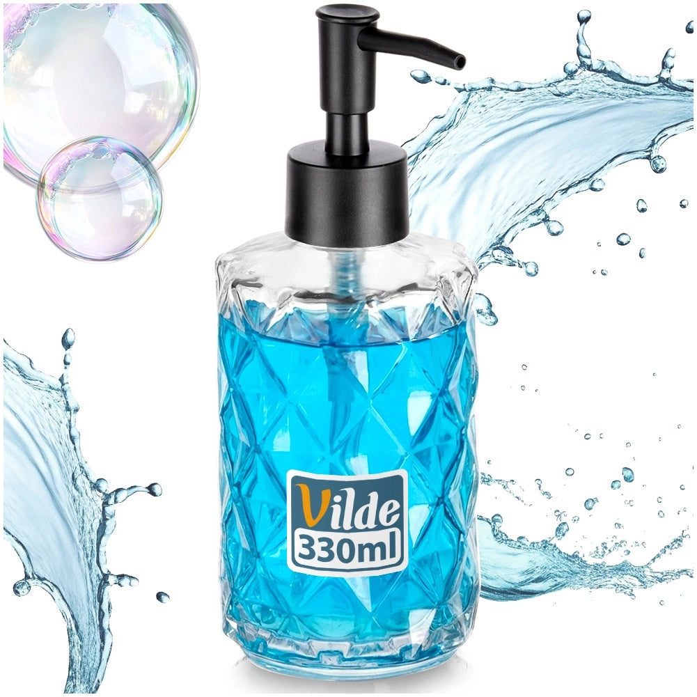 Glass Soap Dispenser, 330 ml – Transparent, Easy Refill