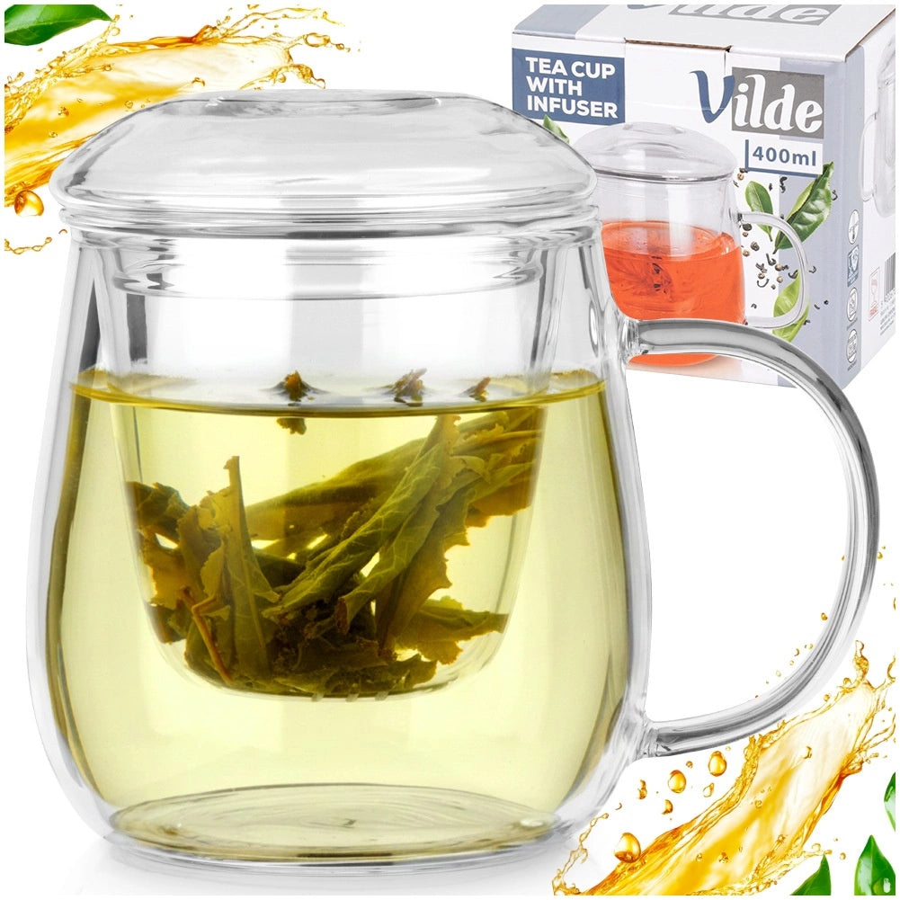 Glass Tea Mug with Infuser and Lid, 400 ml