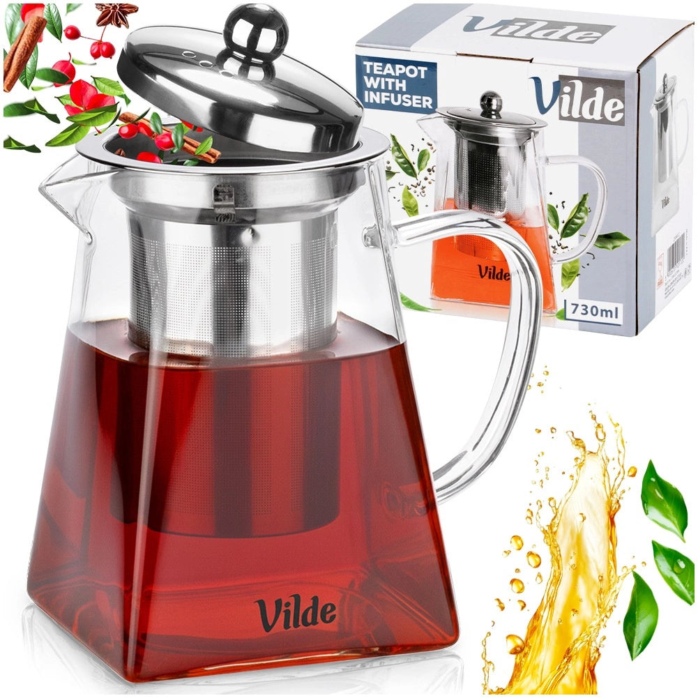 Glass Teapot with Infuser, Heat-Resistant, 730 ml