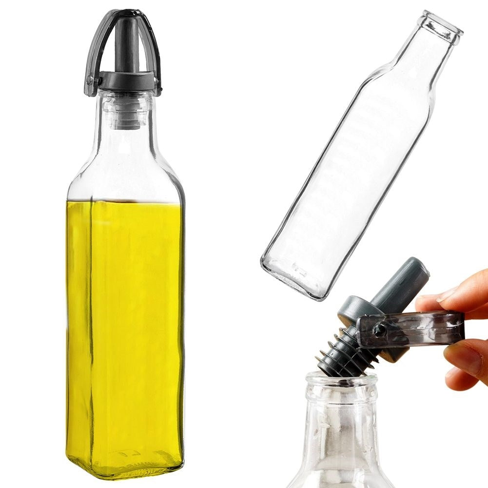 Glass bottle for oil/vinegar with pouring spout and cap