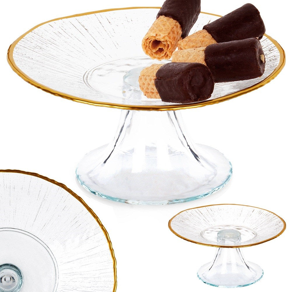 Glass cake stand on gold leg 15.5 cm