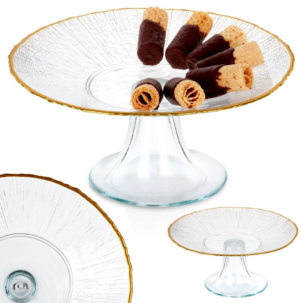 Glass cake stand on gold leg 21 cm