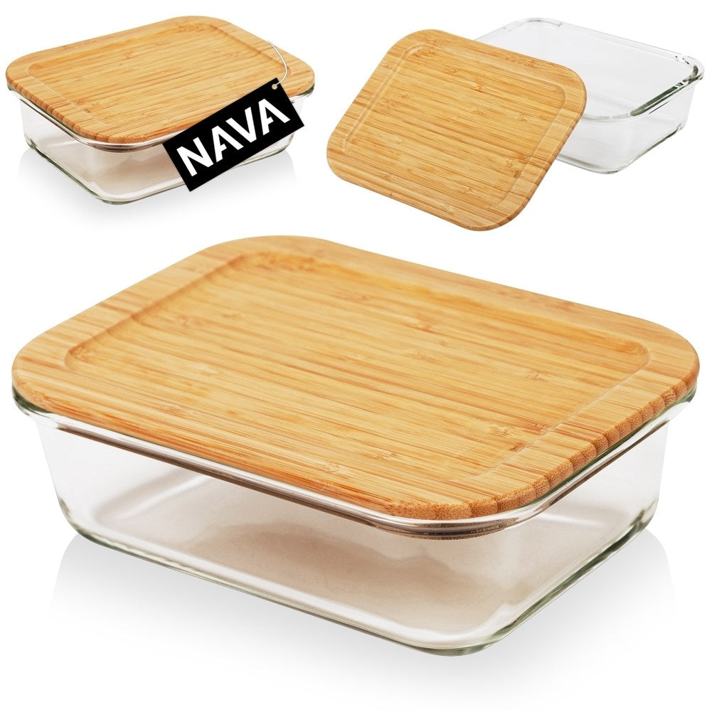 Glass container with Bamboo lid - Food storage, Dishwasher & Microwave safe