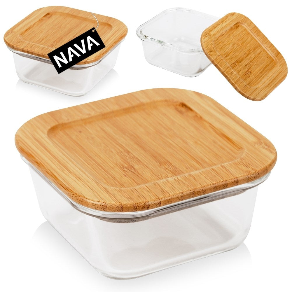 Glass container with bamboo lid for safe food storage