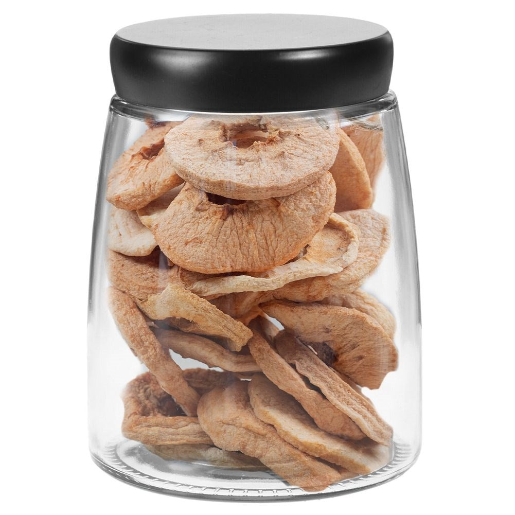 Glass container with black lid for food storage