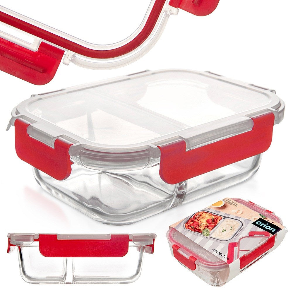 Glass food container with lid and seal, divided, 950 ml