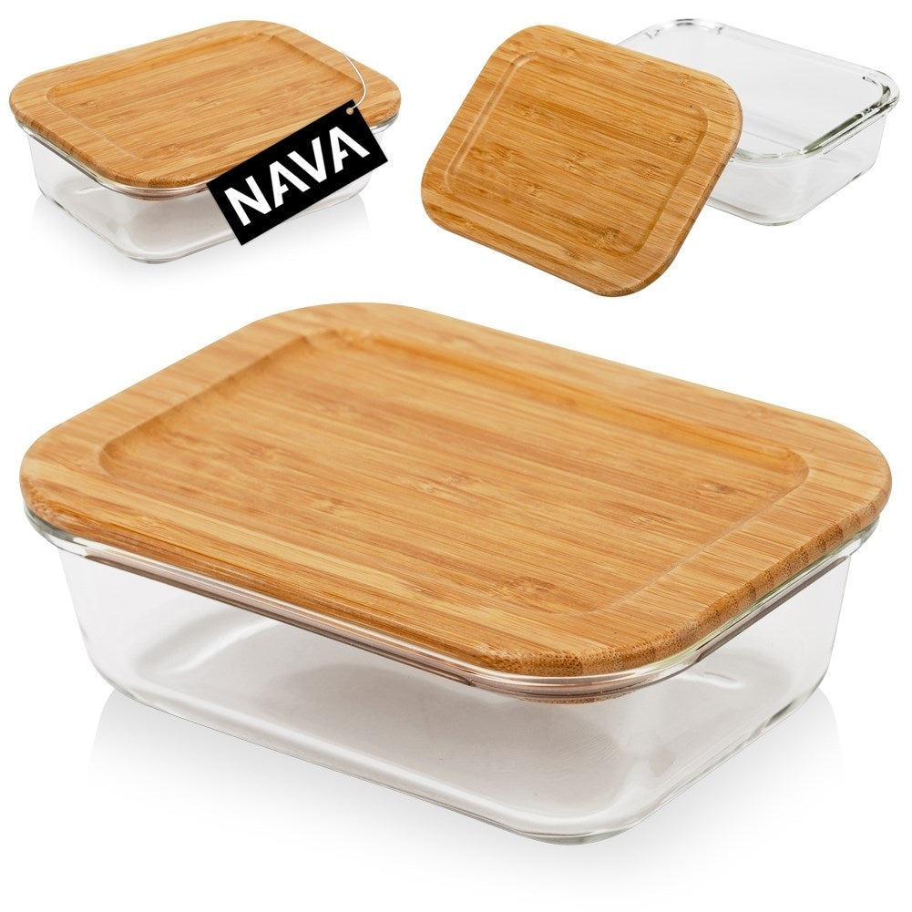 Glass jar with bamboo lid and sealing ring, dishwasher and microwave safe