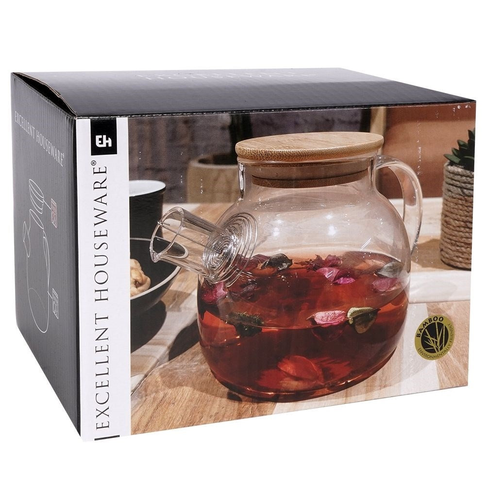 Glass jug with Sieve & Bamboo lid in Borosilicate glass