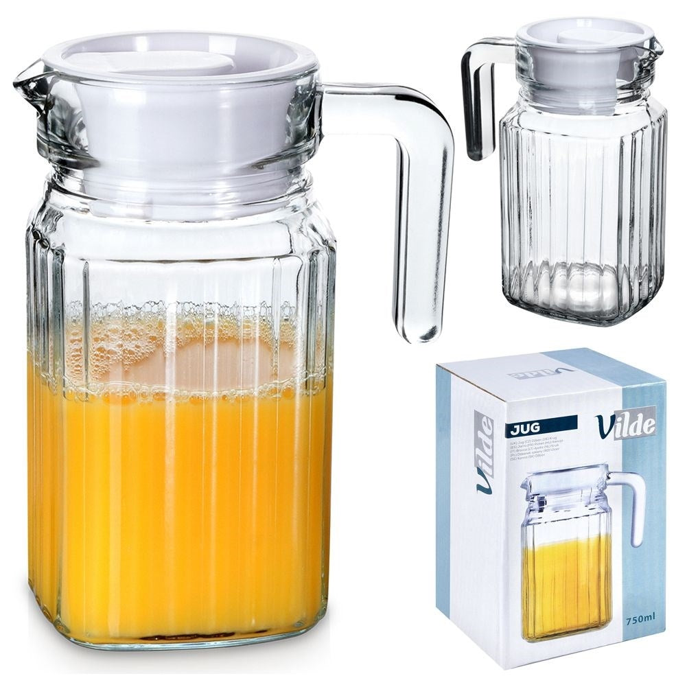 Glass jug with lid for drinks - water, juice, iced tea