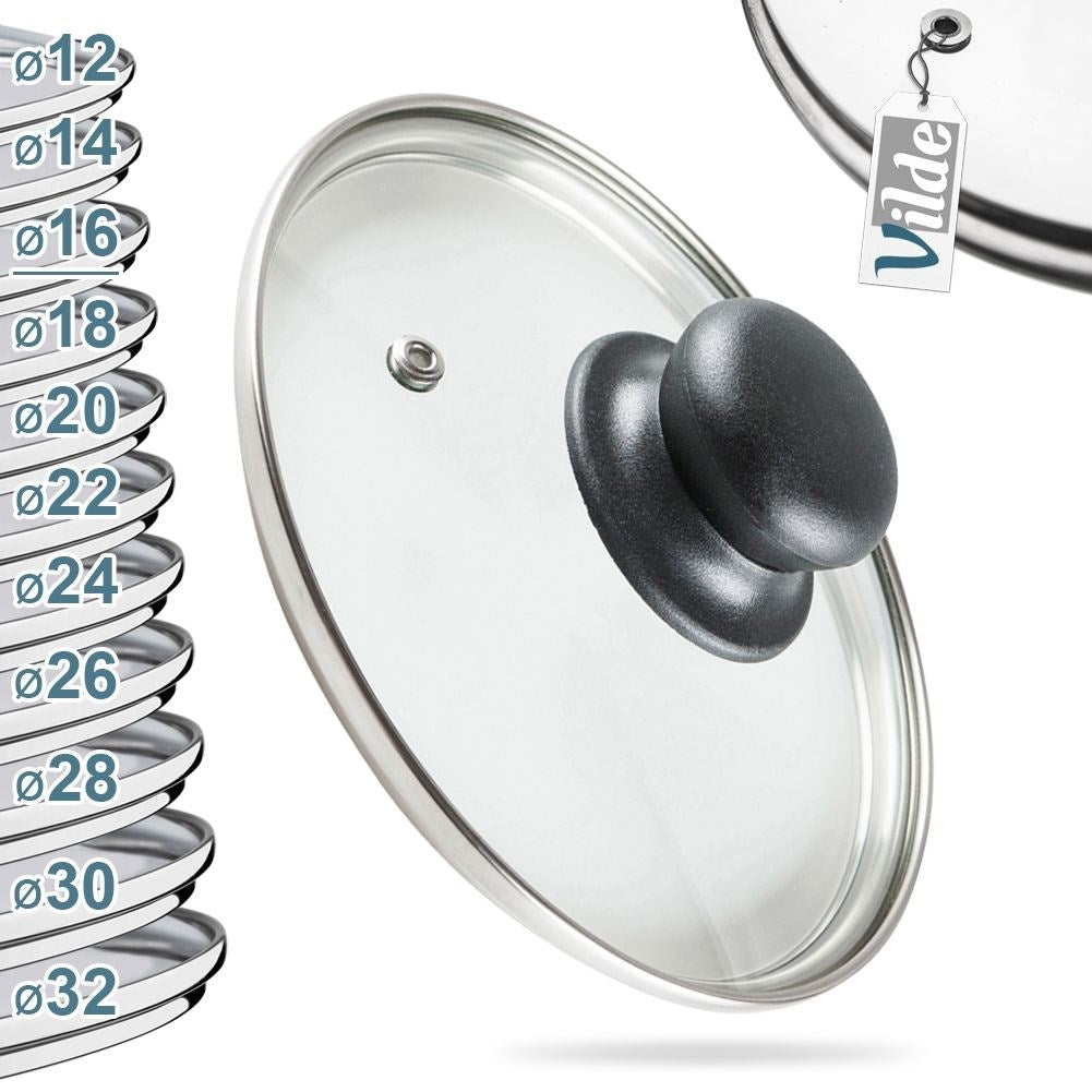 Glass lid with steel edge, plastic handle and steam outlet