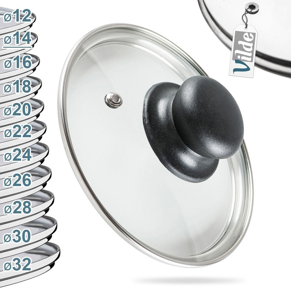 Glass lid with steel frame, plastic handle and steam valve