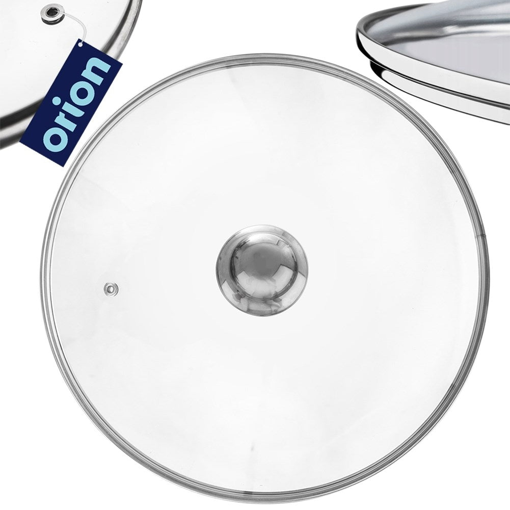Glass lid with steel rim and steam outletThis high-quality glass lid is heat-resistant and has a steel rim and a raised design. Equipped with a special ventilation hole that releases excess steam, making it perfect for all types of cooking.