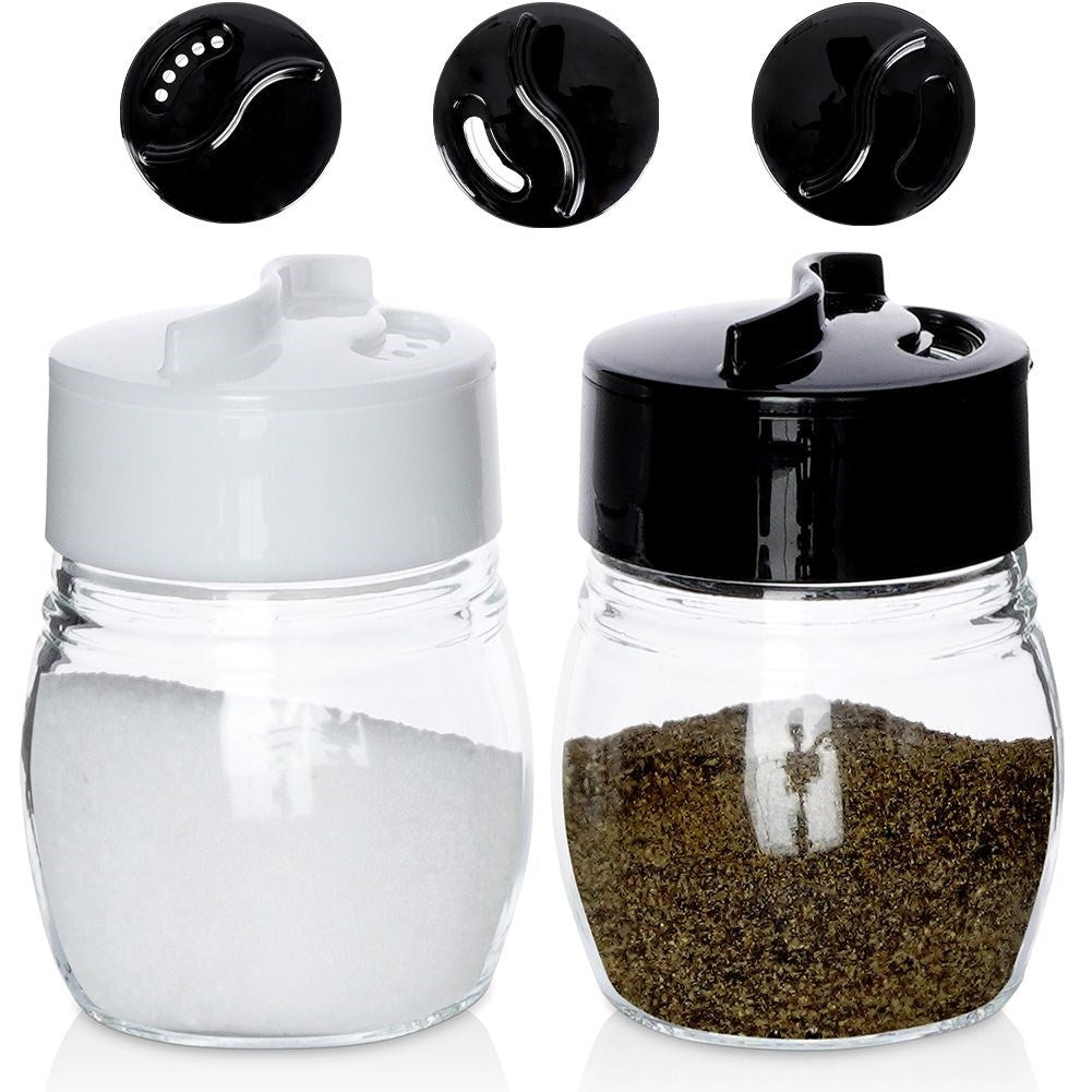 Glass salt and pepper shakers with adjustable openings
