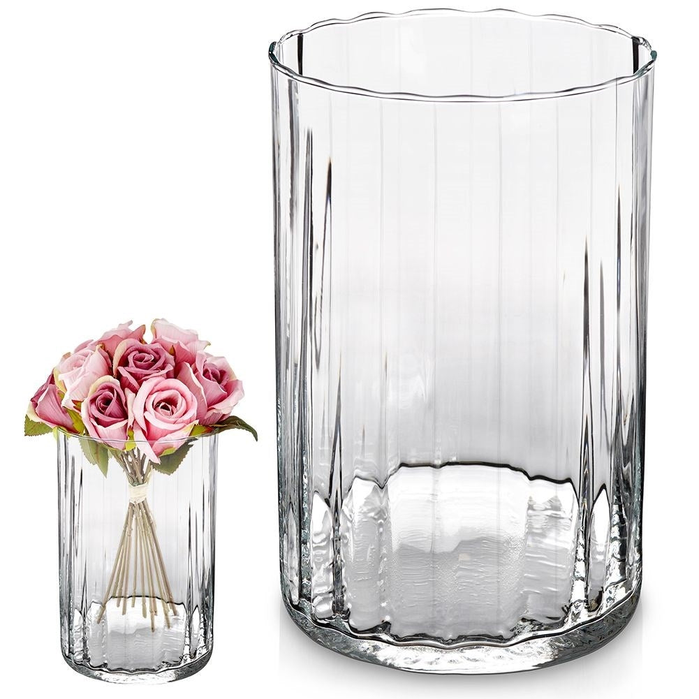 Glass vase with vertical stripes for flowers and decoration