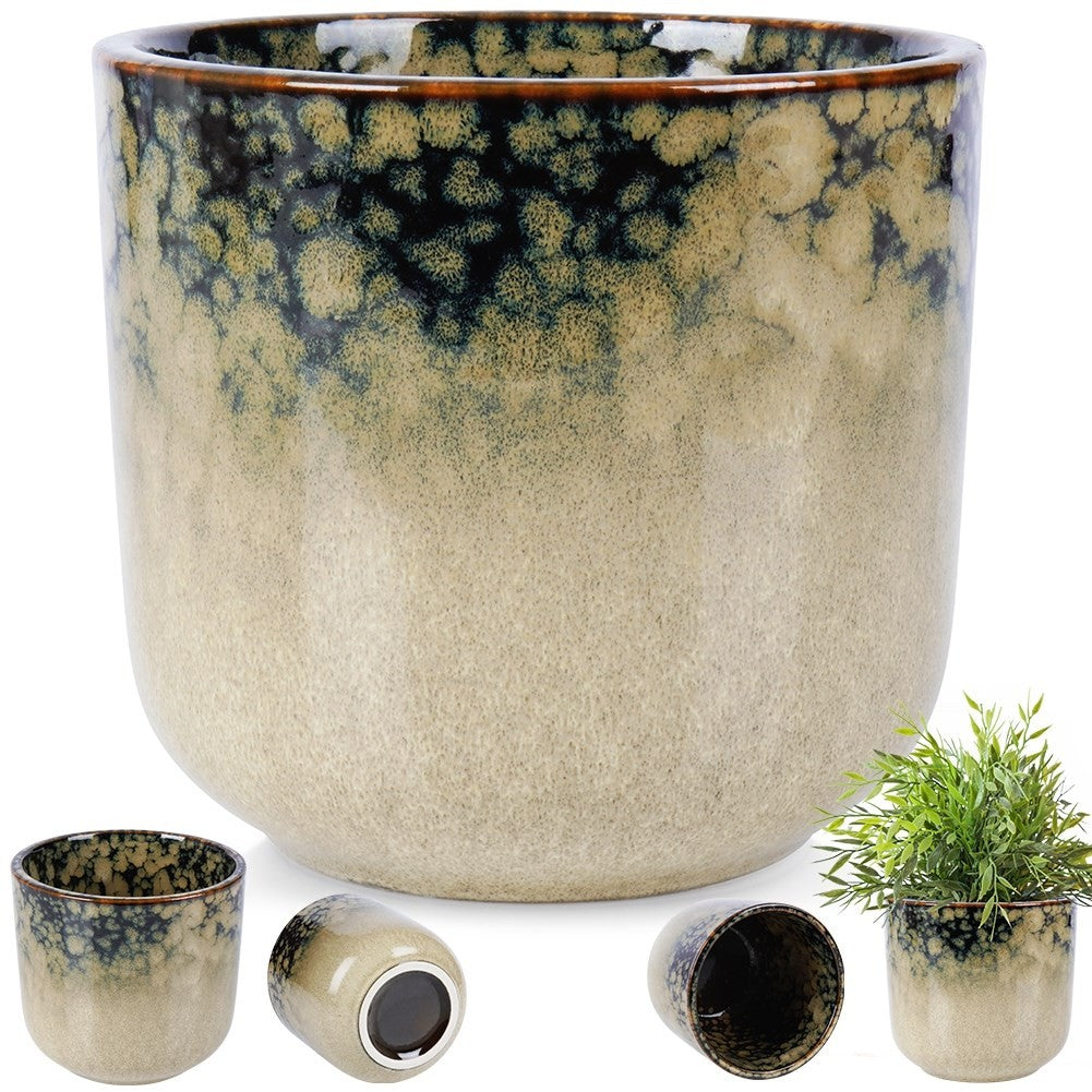 Glazed porcelain pot with unique design and subtle shine