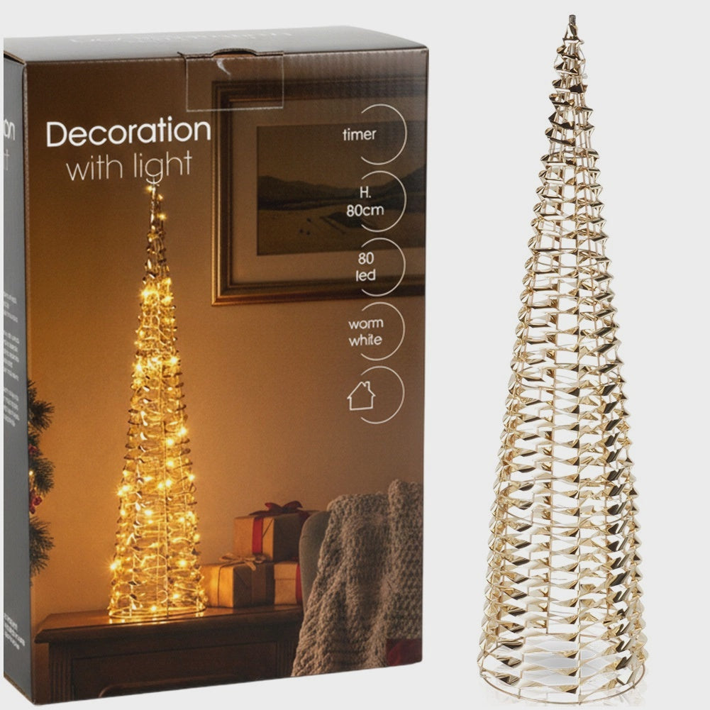 Gold LED Christmas Cone Tree, 80 cm, 80 Lights
