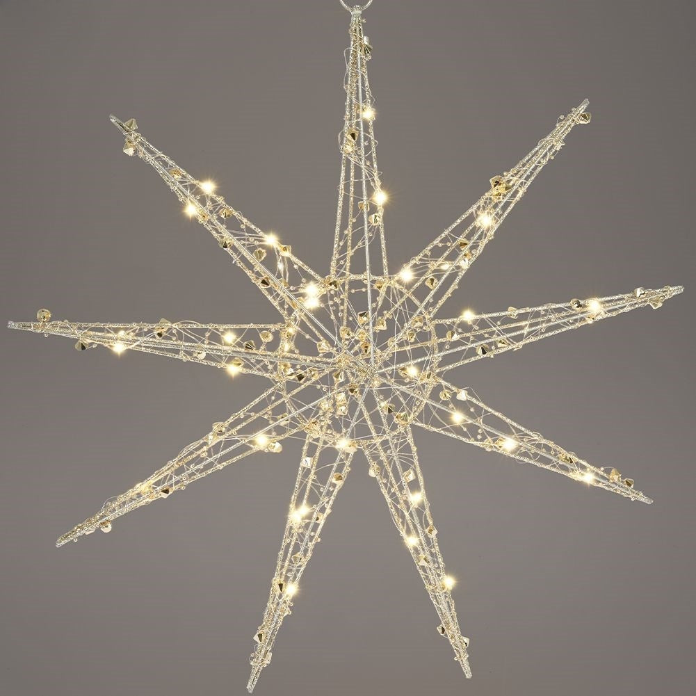 Golden poinsettia with 40 LED lights, battery operated